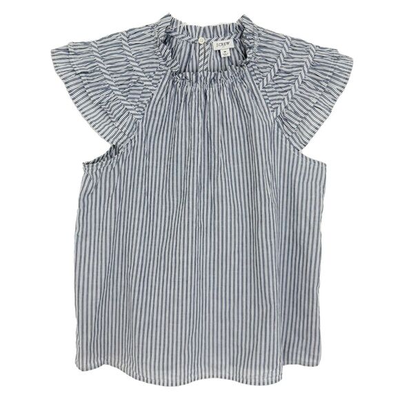J.CREW Striped Flutter-Sleeve Top M White Antique Navy Crewneck Blouse NWT B19 - Picture 2 of 6